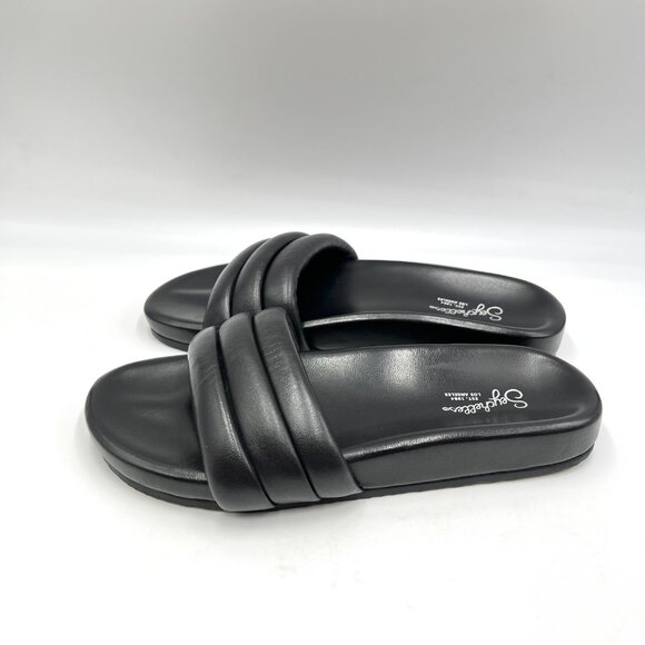 Seychelles‎ Size 7 Low Key Black Leather Slip On Wide Band Slides Sandals Shoes - Picture 6 of 13
